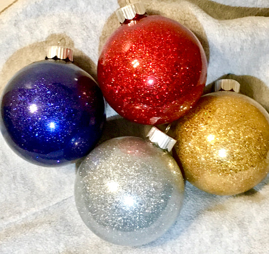 x Glass Christmas Ornament- 3 inch round (customizable glitter selection)